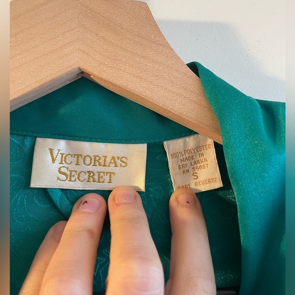 Vintage Victoria's Secret Gold||Emerald Green Long Satin Kimono Robe with Tie S - Picture 5 of 11